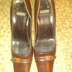 Casadei size 9 brown leather rectangular Heel